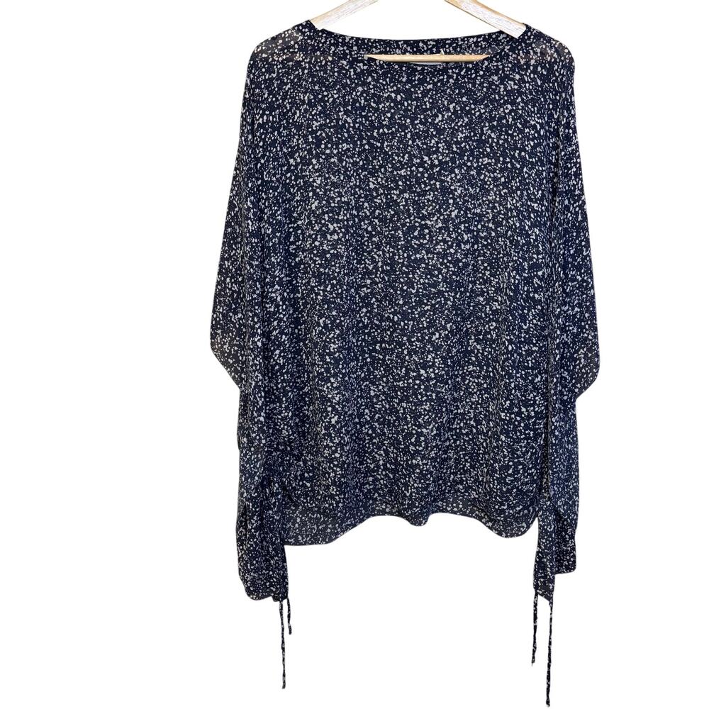 Tory Burch Silk Navy flowy Blouse tunic adjustable cinched sides medium large